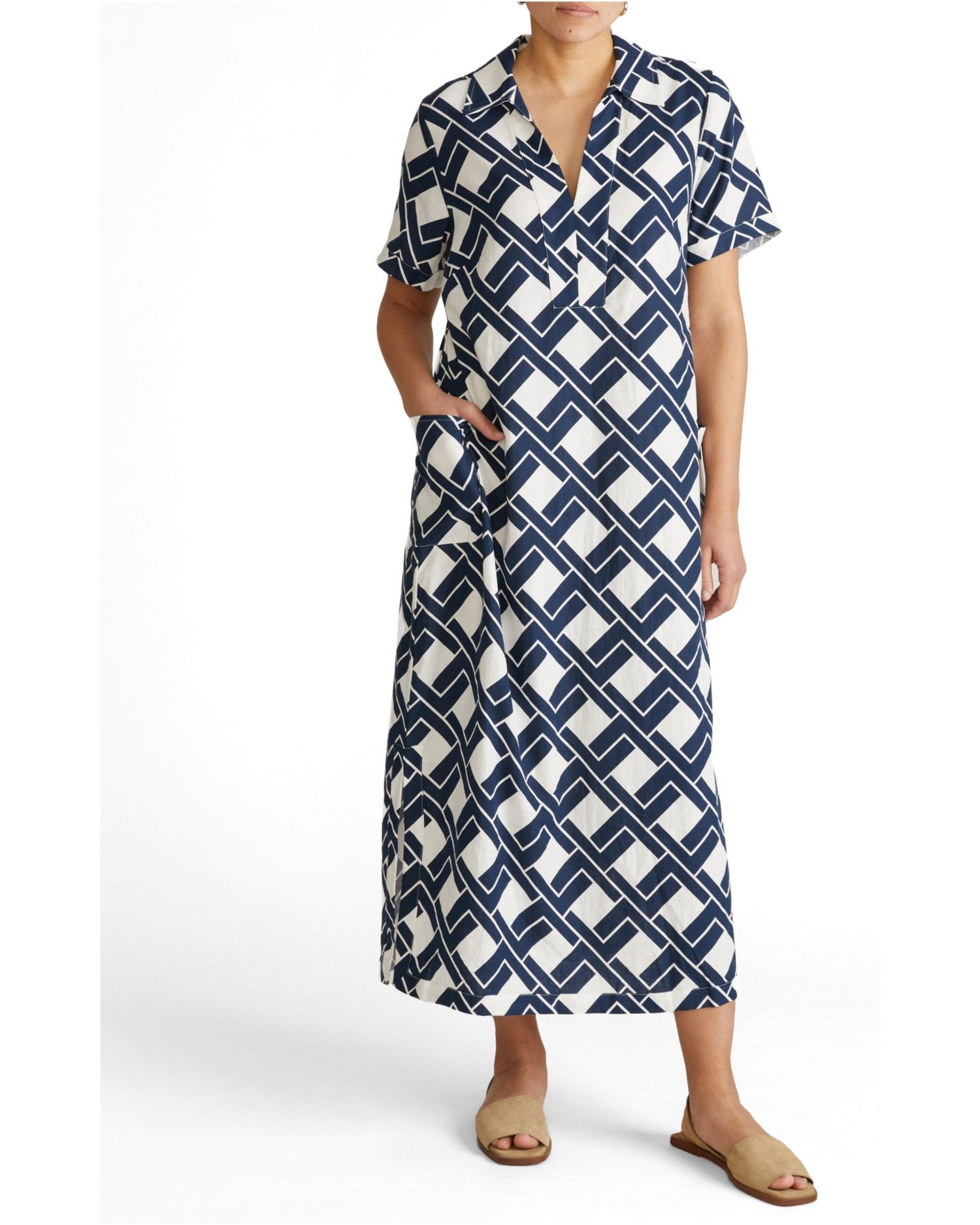 Plus Size Padma Polo Neck Linen Dress