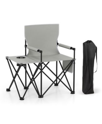 Oversized Camping Chair with Built-In Side Table and 2 Storage Pockets, Portable Folding Seat
