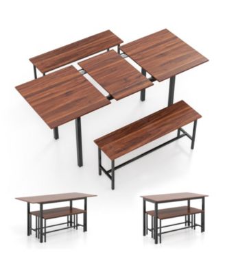 3-Piece Extendable Dining Table with 2 Tuck-Away Benches for 4-6 Seating