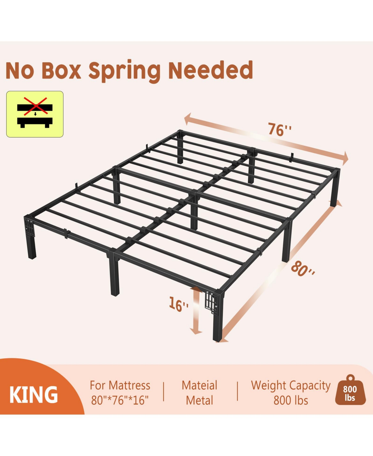 homfan 16 Inch Heavy Duty Metal Platform Bed Frame