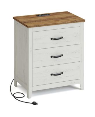 Farmhouse Bedside Table with Charging Station and Storage