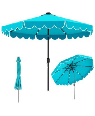 10 feet Solar Patio Umbrella with 24 LED Lights, Vented Top and Ruffled Edges