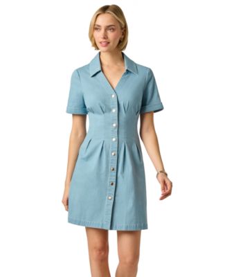 Adrianna Papell Women's Chambray Collared V-Neck Dress - Chambray Blue - Size 16M