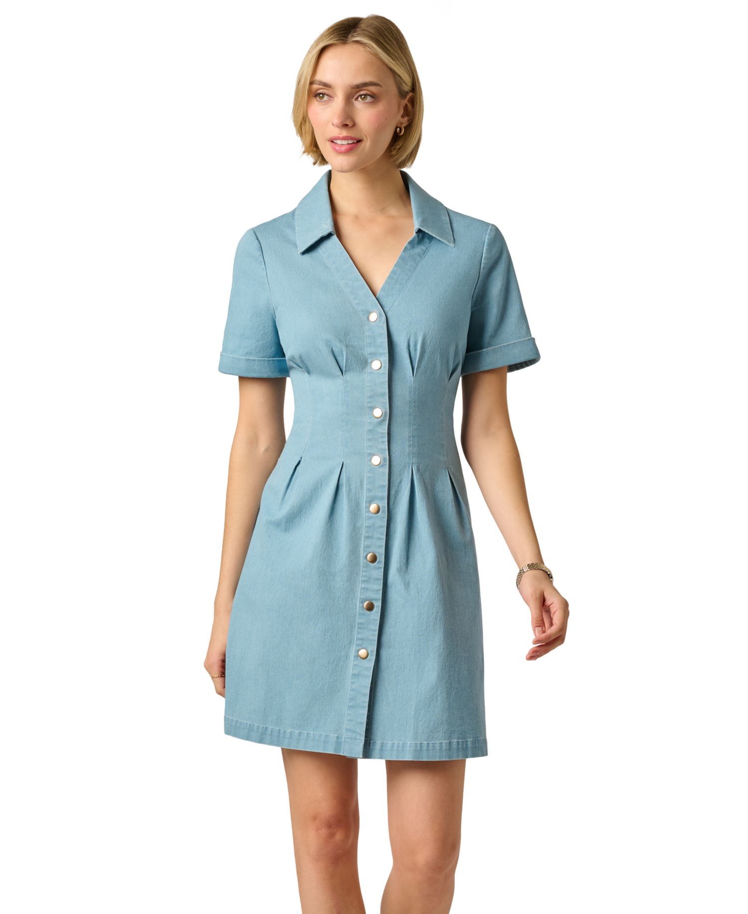 Women's Chambray Collared V-Neck Dress