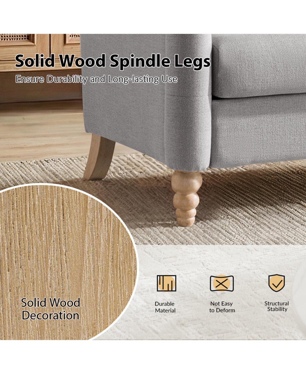 Hulala Home Terren 50.5"W Farmhouse Linen Upholstery Loveseat With Solid Wood Spindle Legs