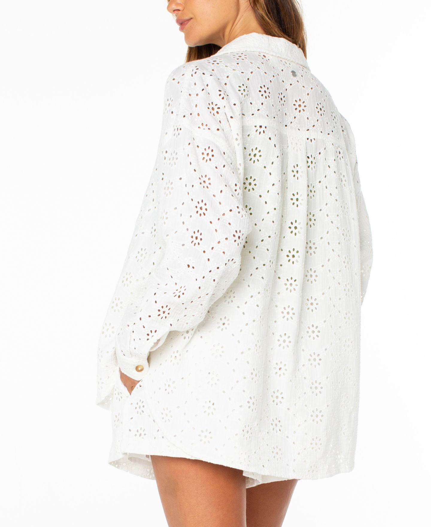 Женская рубашка Roxy Morning Time Eyelet Detail Cotton, цвет: Облачный — фото 4