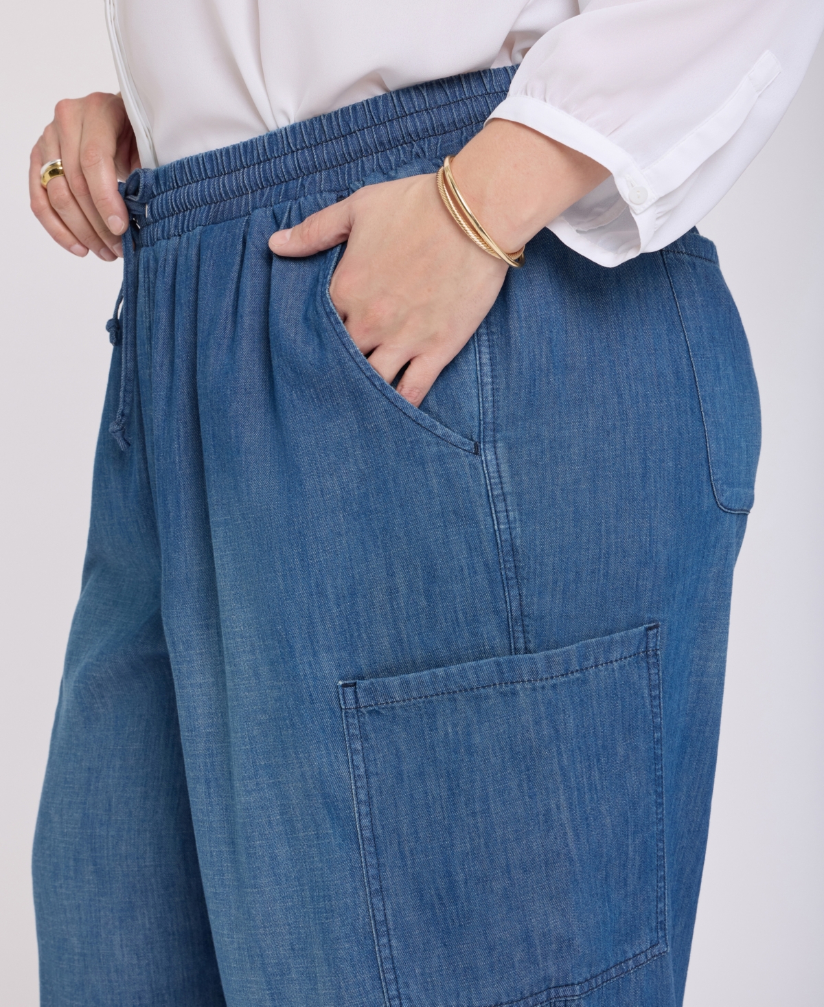 Nydj Plus Size Whitney Pull-on Cargo Crop Pants In Blue