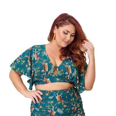 Plus Size Flutter Sleeve Swim Top