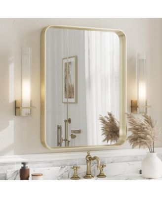 High-Strength Tempered Glass and Aluminum Alloy Framed Wall Decor Bathroom Vanity Mirror in Brushed Gold
