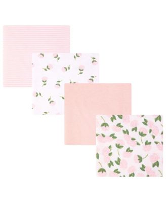 Girl Cotton Poly Flannel Receiving Blankets, Pink Peony, One Size