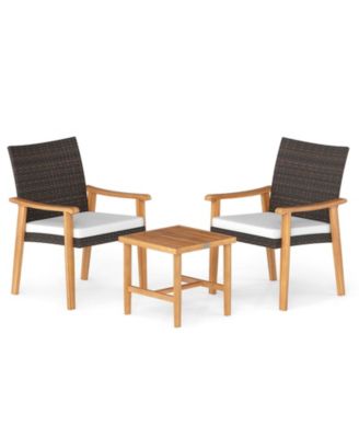 3-Piece Patio Wicker Conversation Set with Acacia Wood Side Table
