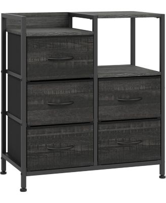 5-Drawer Filing Cabinet with Open Storage Shelves and Rolling Printer Rack, Fabric Horizontal File Cabinet