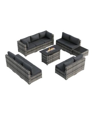 Aoxun Wicker Patio Conversation Set with Fire Pit Table