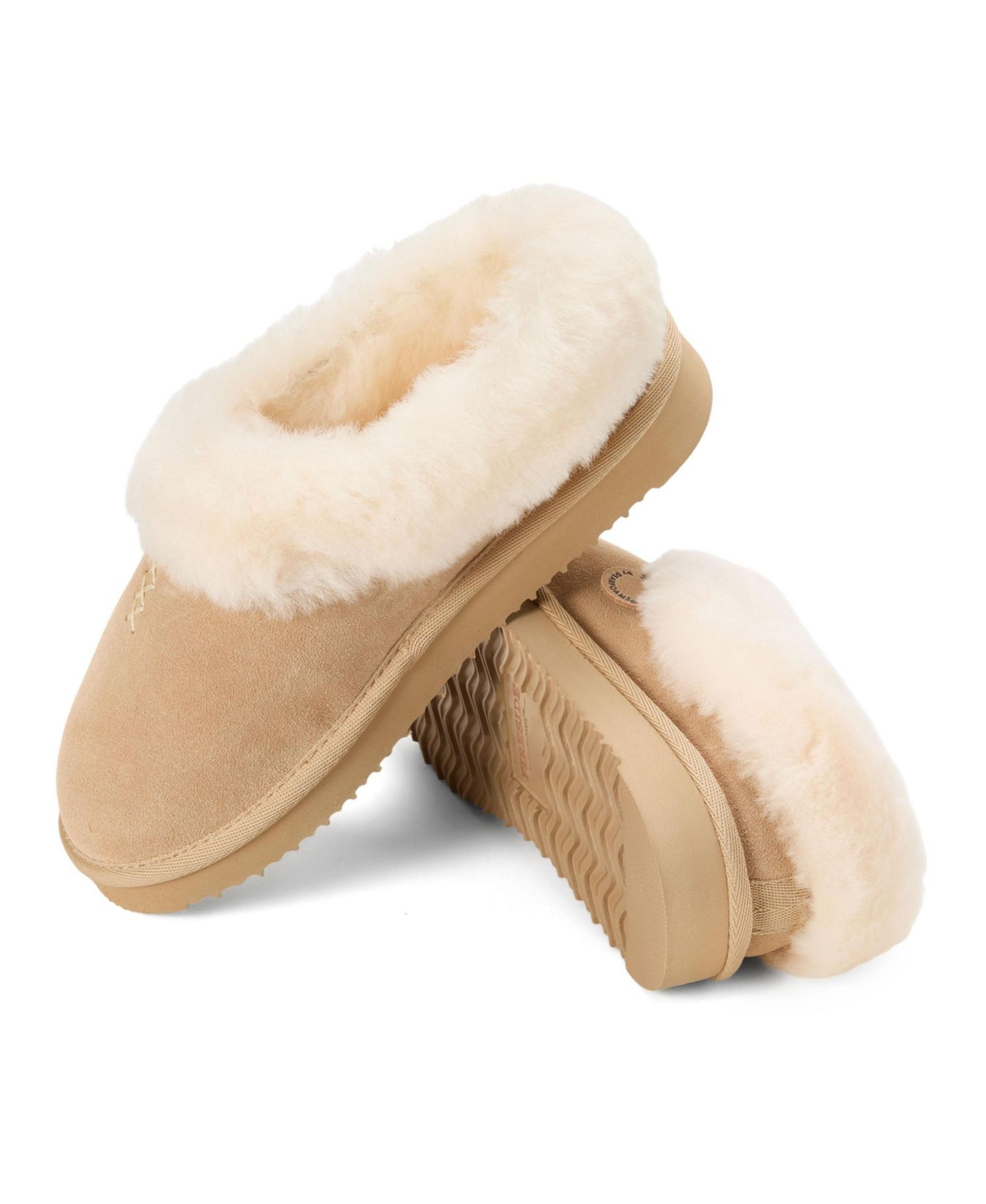 Женские тапочки Dearfoams Fireside by Adelaide Genuine Shearling Clog Slipper, цвет: Бежевый / Хаки — фото 6