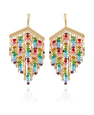 Multi-Colored Beaded Fringe Linear Drop Earrings