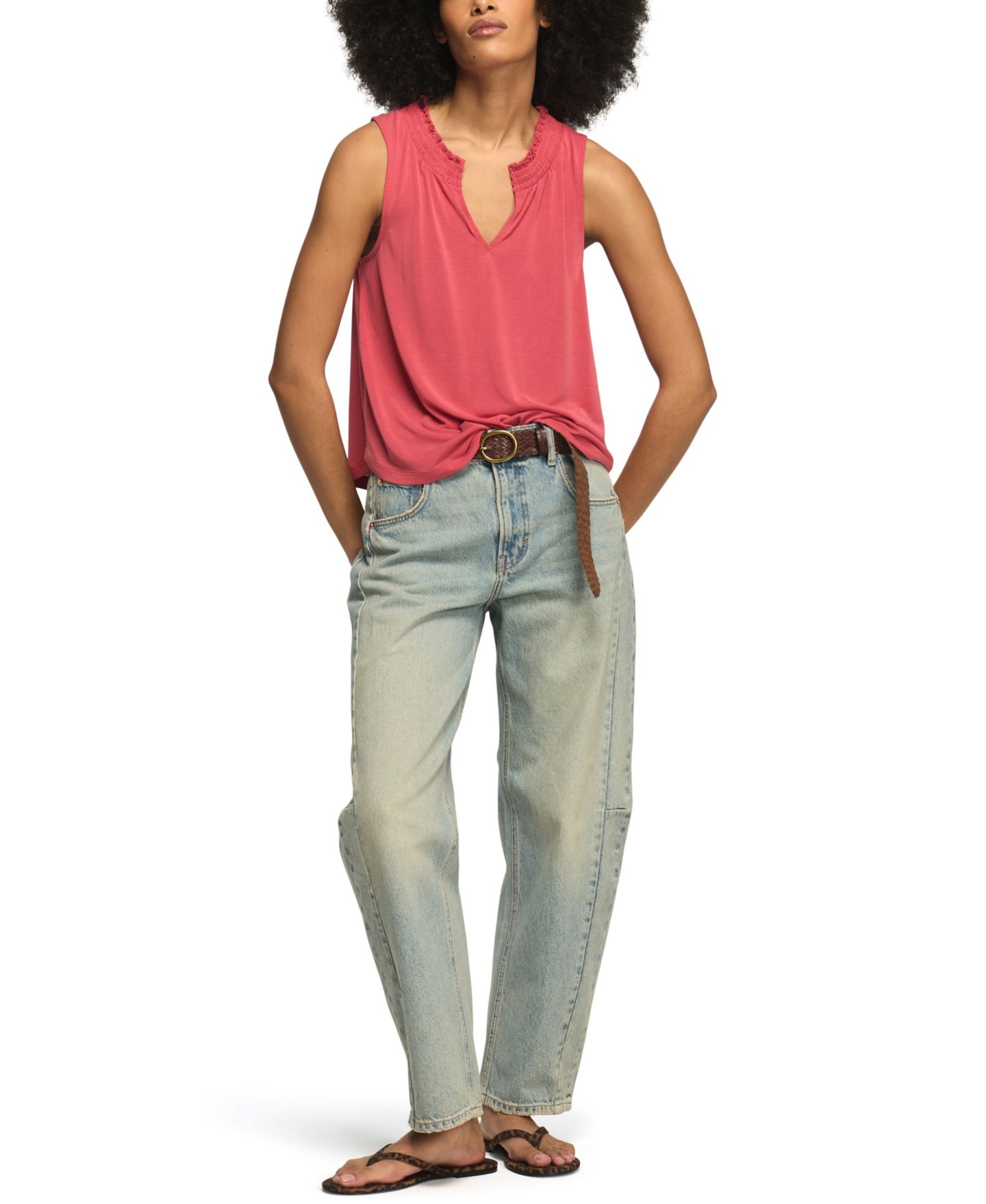 Женский топ Lucky Brand Sandwash Smocked Trim V-Neck, цвет: American Beauty — фото 2