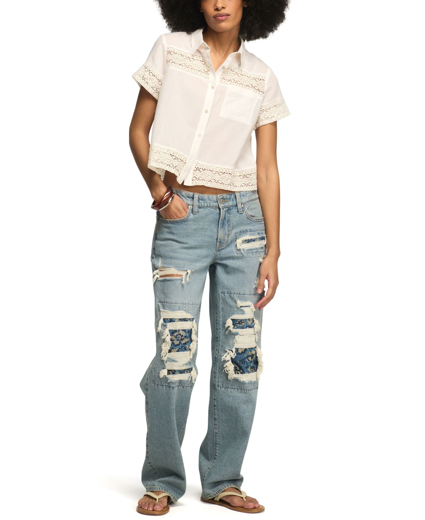 Женская рубашка Lucky Brand Cutwork Collared Camp, цвет: Яркий белый — фото 2