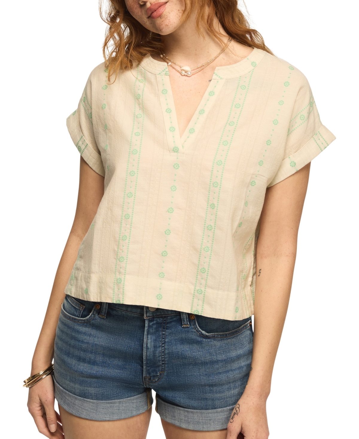 Lucky Brand Women's Novelty Popover Short-Sleeve Shirt
