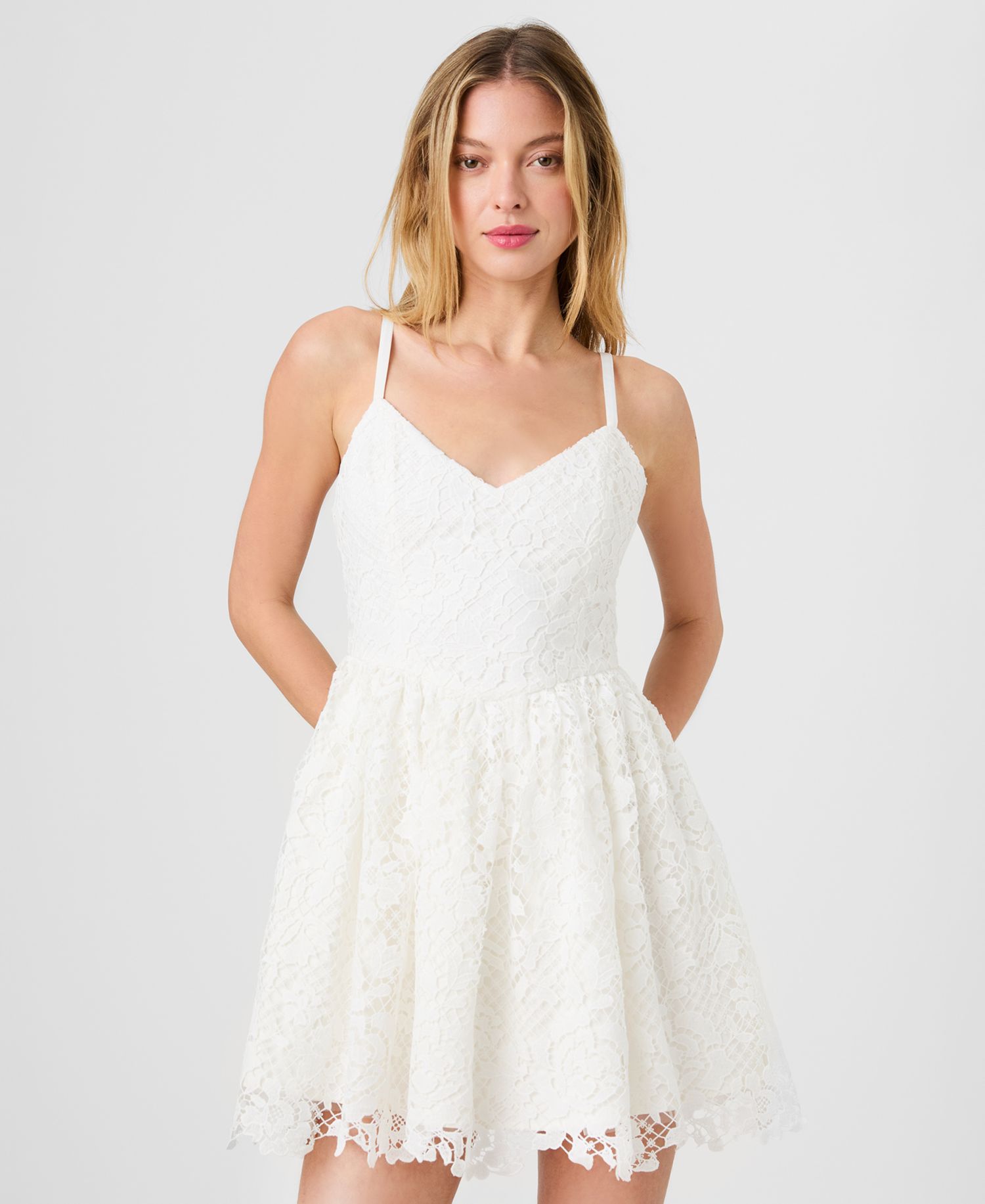 Women's Lace V-Neck Ballerina Mini Dress