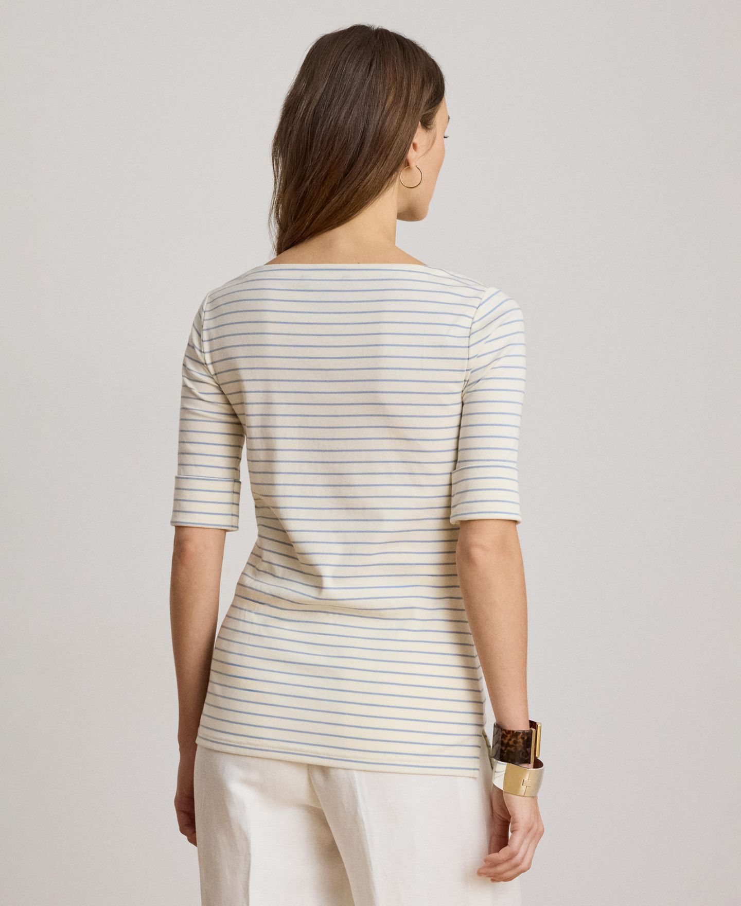 Женский топ Lauren Ralph Lauren Striped Boat Neck Top, цвет: Кремовый / Небесно-голубой — фото 4