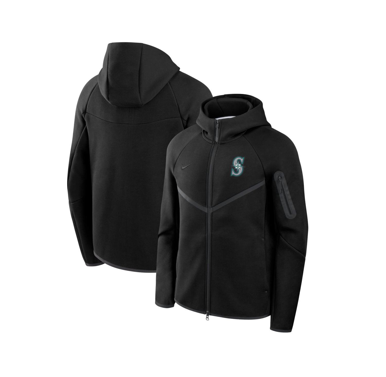 Men's Black Seattle Mariners Tech Fleece Raglan Full-Zip Windrunner Hoodie