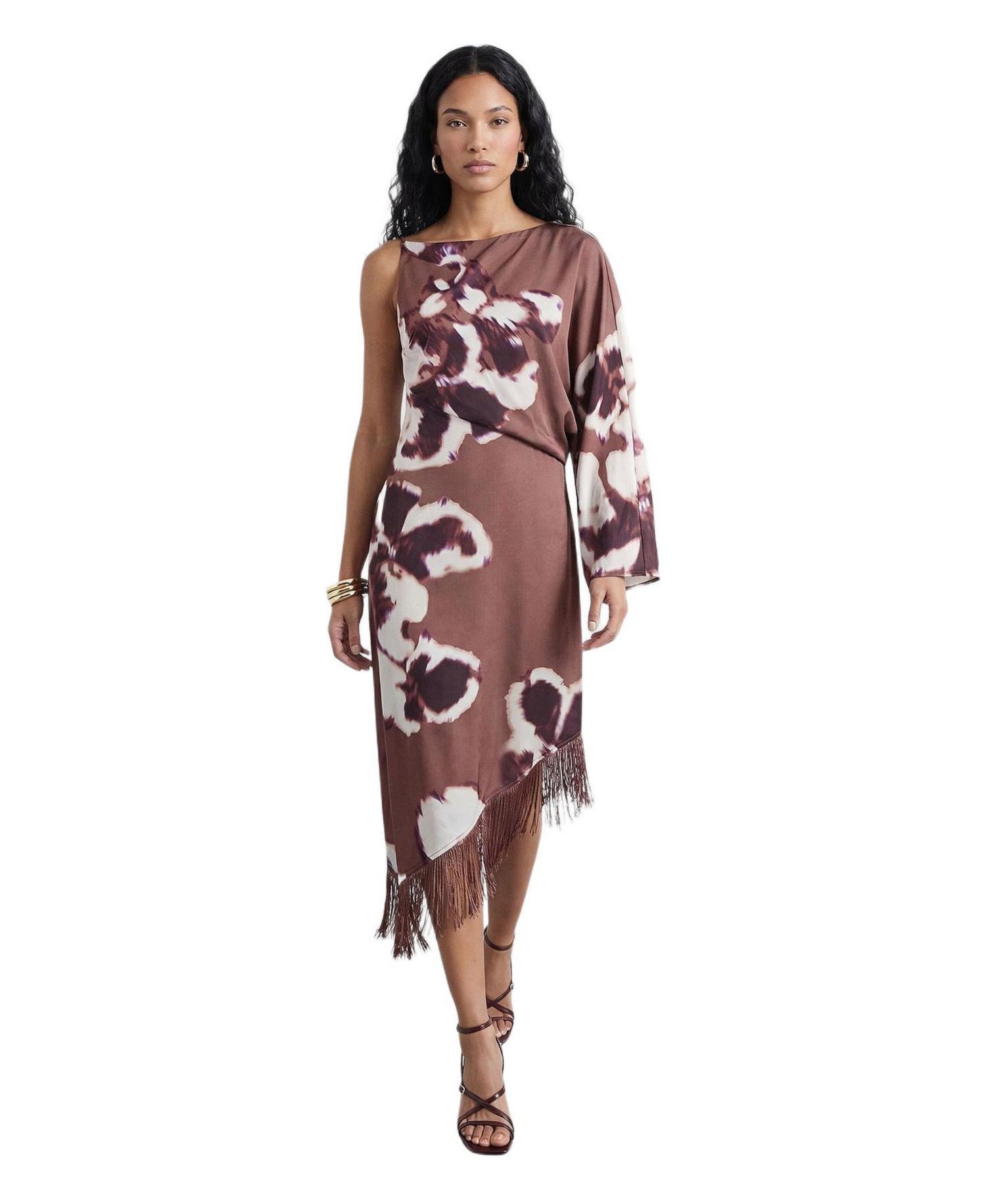 Women's One Shoulder Satin Midi Dress
