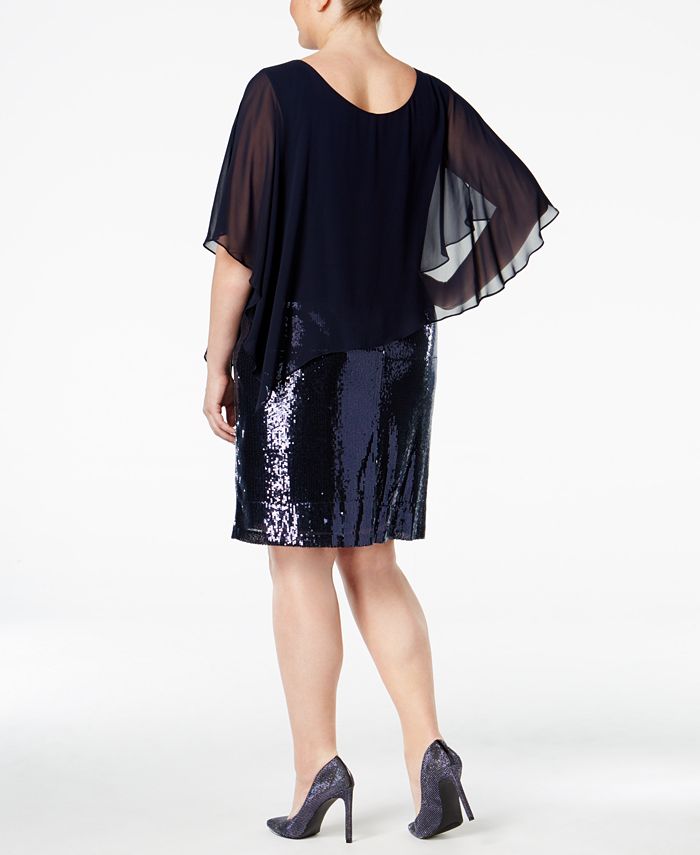 MSK Plus Size Sequined Cold-Shoulder Capelet Dress - Macy's