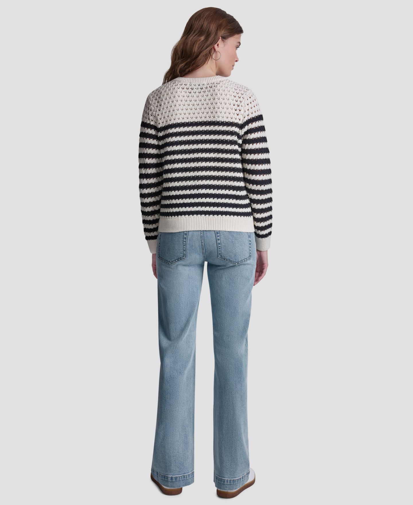 Женский кардиган DKNY Jeans Petite Long-Sleeve Stripe Pointelle Stitch, цвет: Сливочный / Чёрный — фото 5