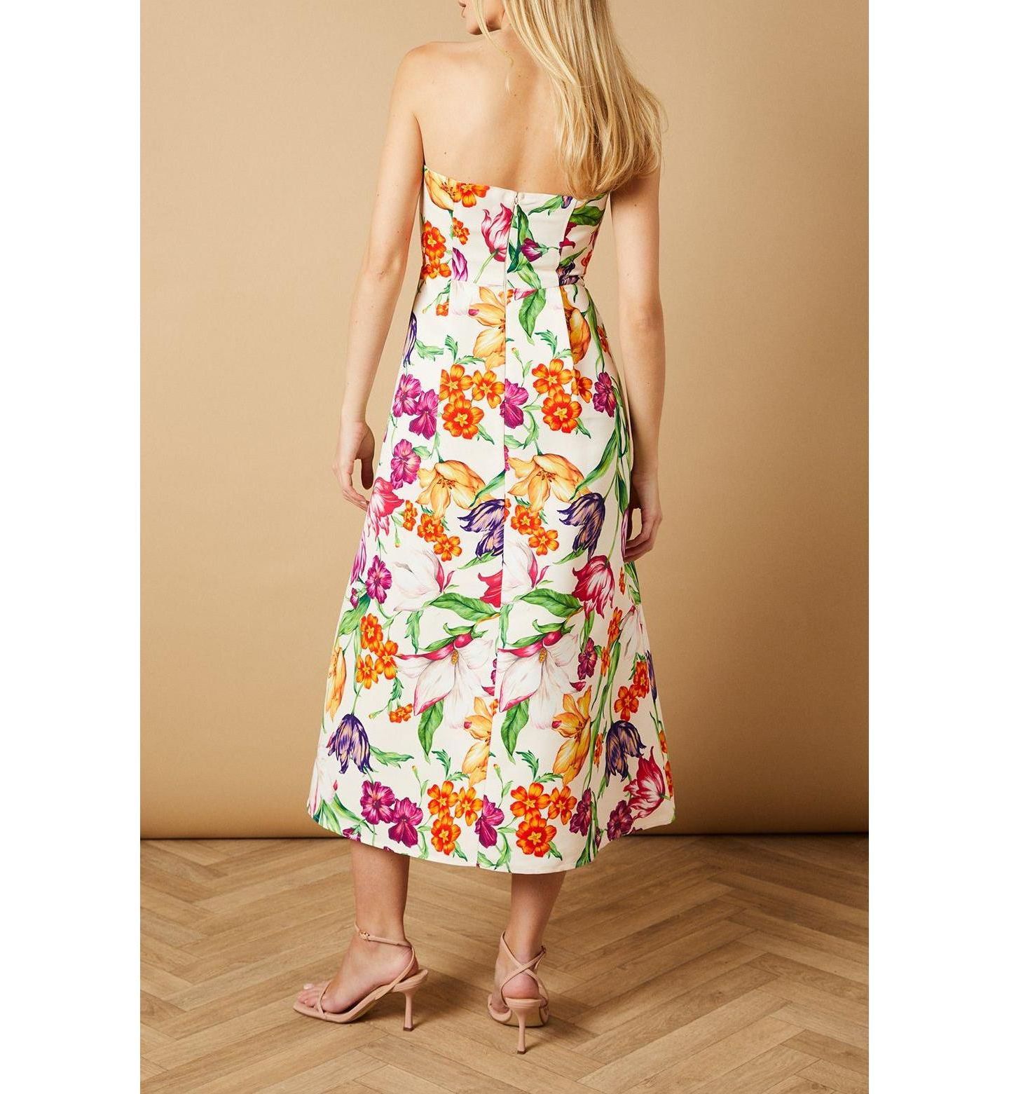 Женское платье Oasis Floral Twill Strapless Midi, цвет: Разноцветный — фото 4