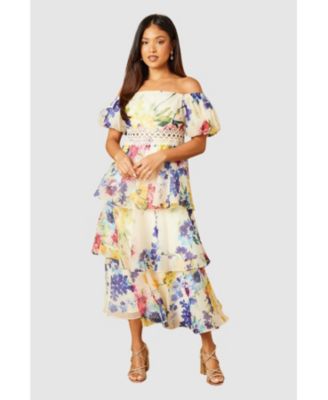 Women's Floral Bardot Midi Dress
