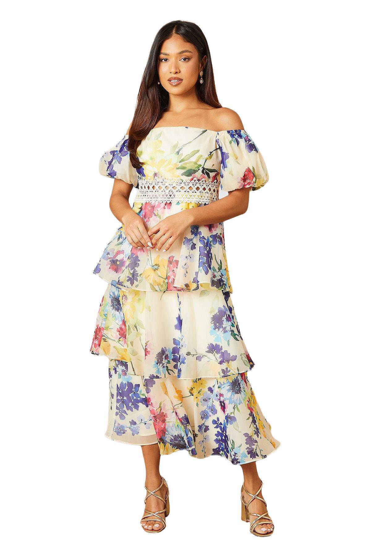 Oasis Women's Floral Bardot Midi Dress view 1 — MAYCSS fashion products