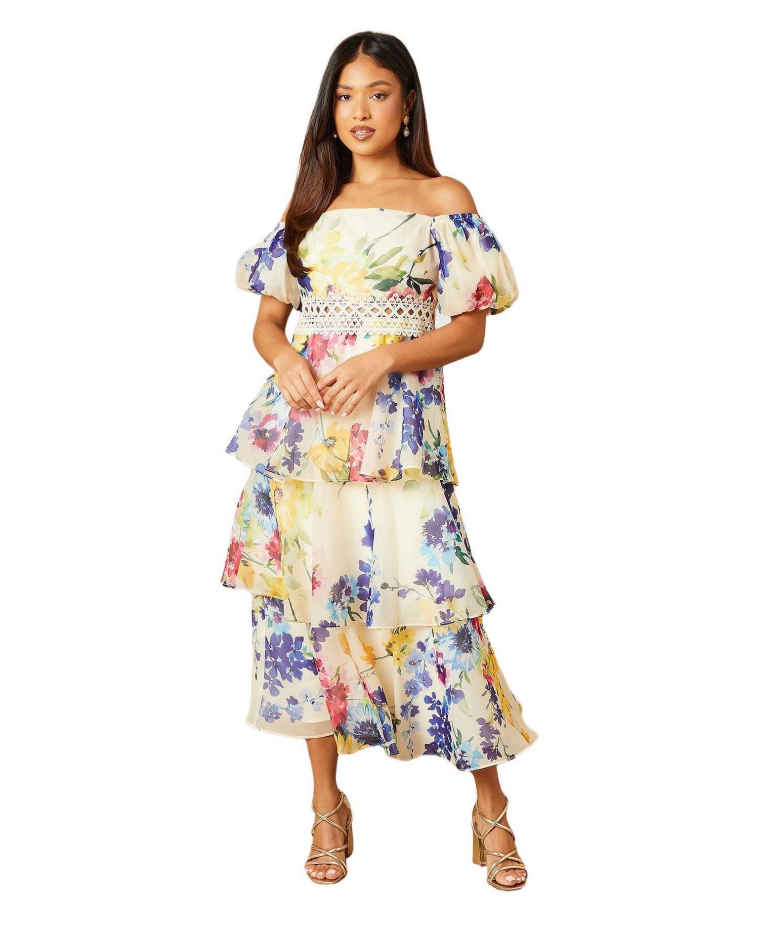 Women's Floral Bardot Midi Dress
