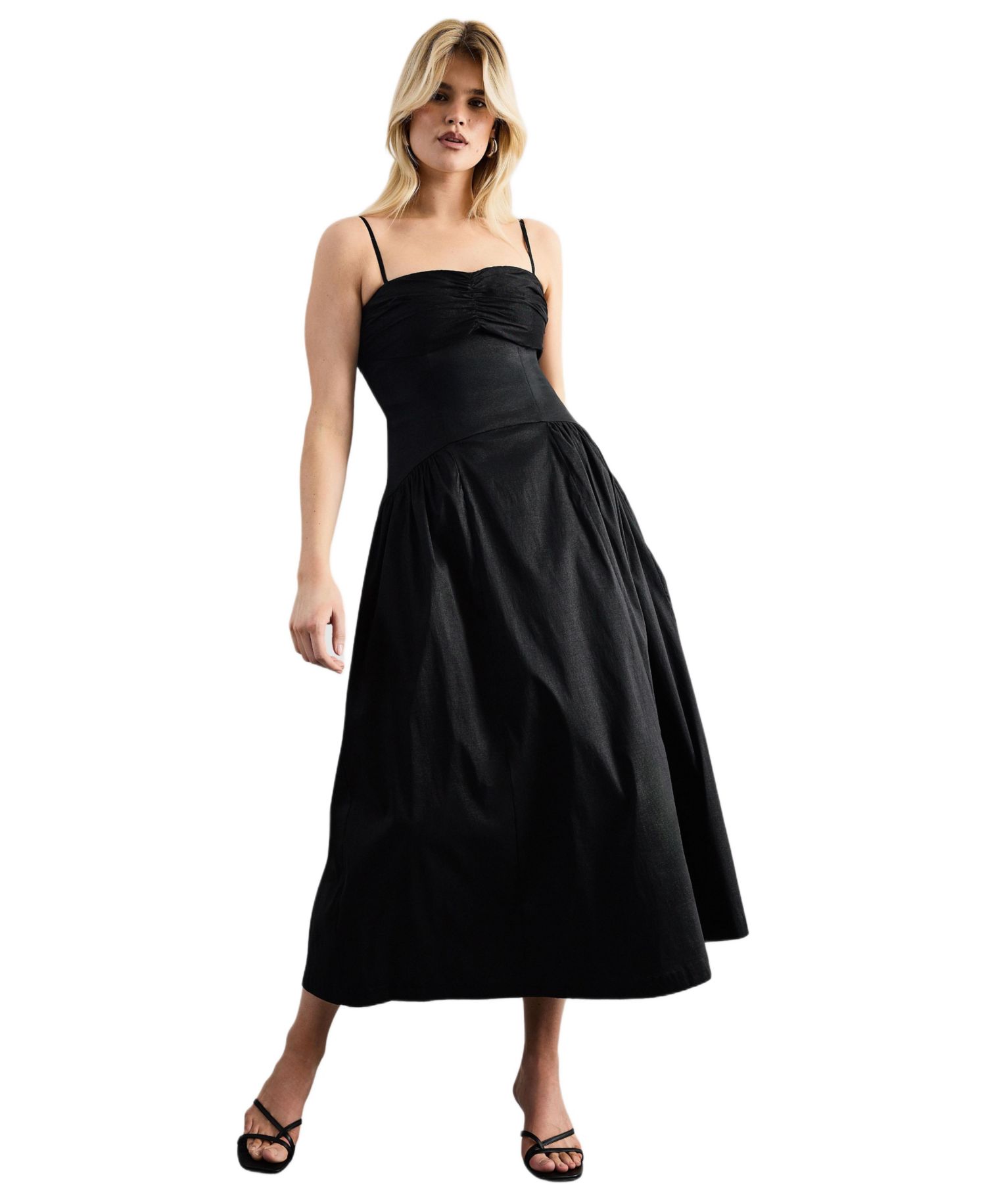 Women's Dropped Waist Ruched Bust Midi Dress