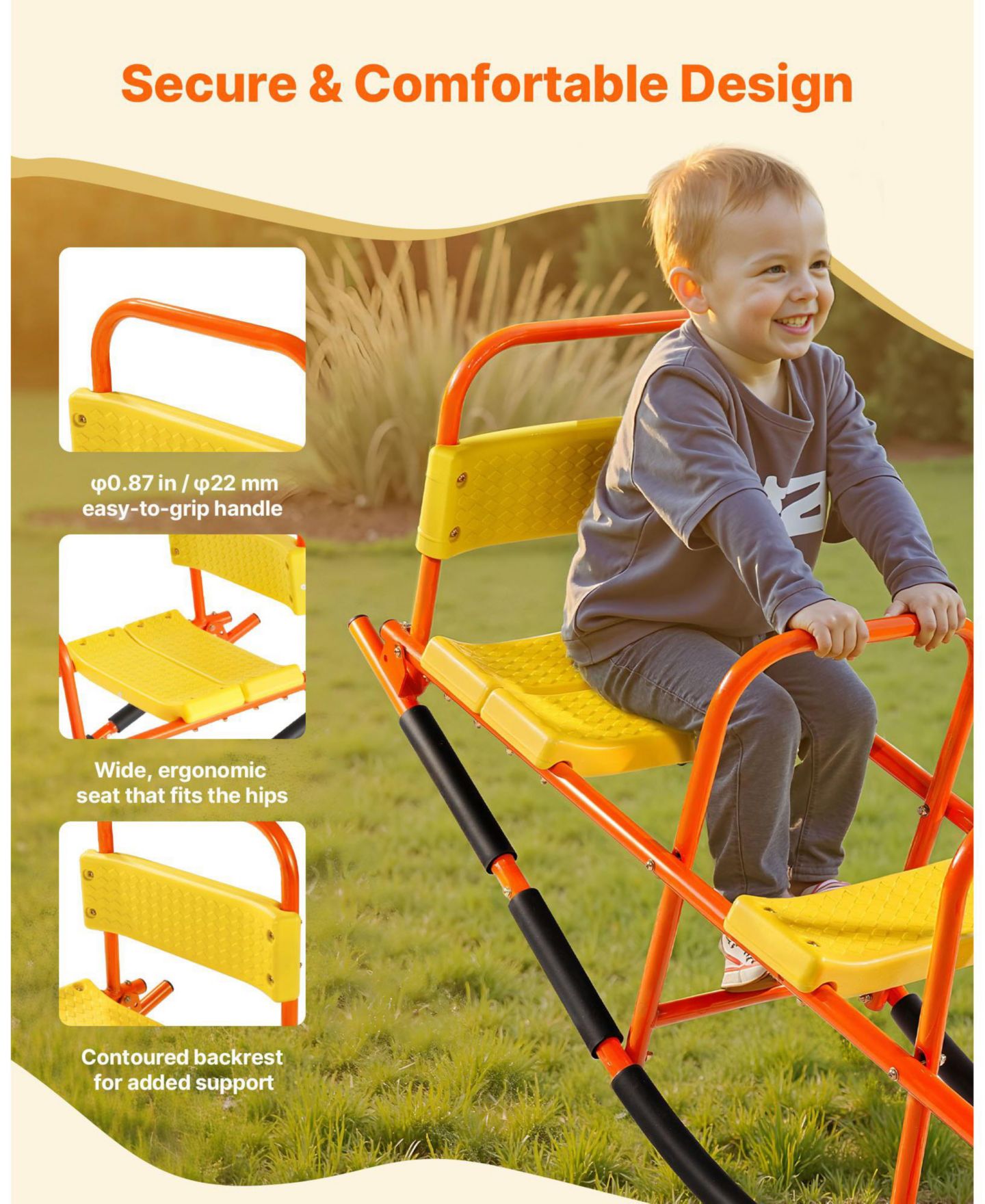 Детская игрушка Mecale Metal Kids Seesaw for 2 with 200 Lb Capacity, Ages 3, цвет: Жёлтый — фото 2