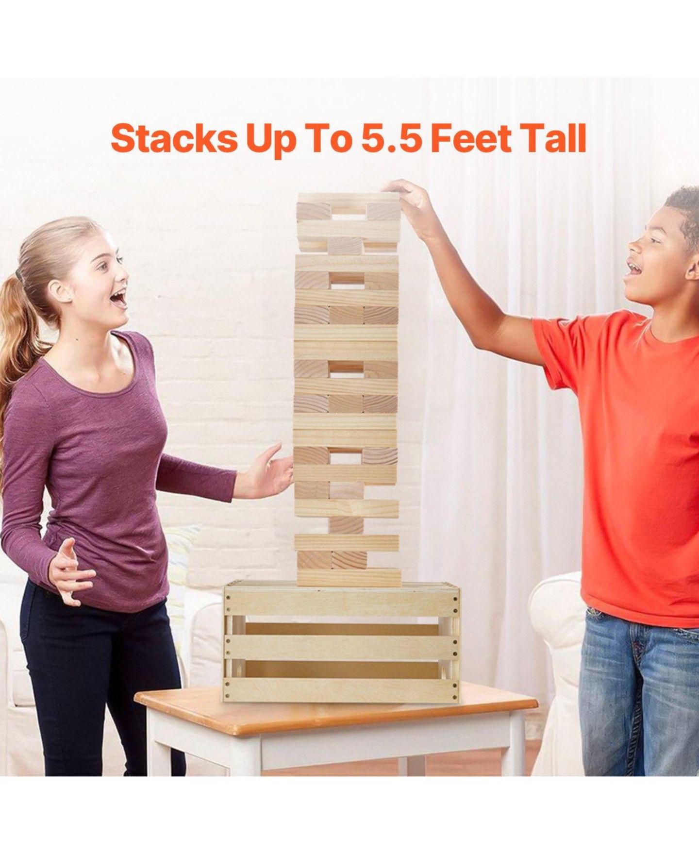 Детская игрушка Mecale Giant Tumbling Tower 60-Block Stacking Game, Ages 3+, цвет: Коричневый — фото 4