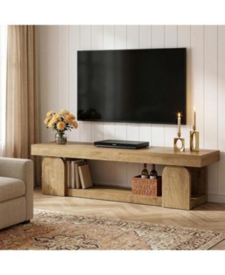 TV Stand for TVs up to  Farmhouse Entertainment Center with Open Storage Shelf, Wood TV Media Console Television Stand