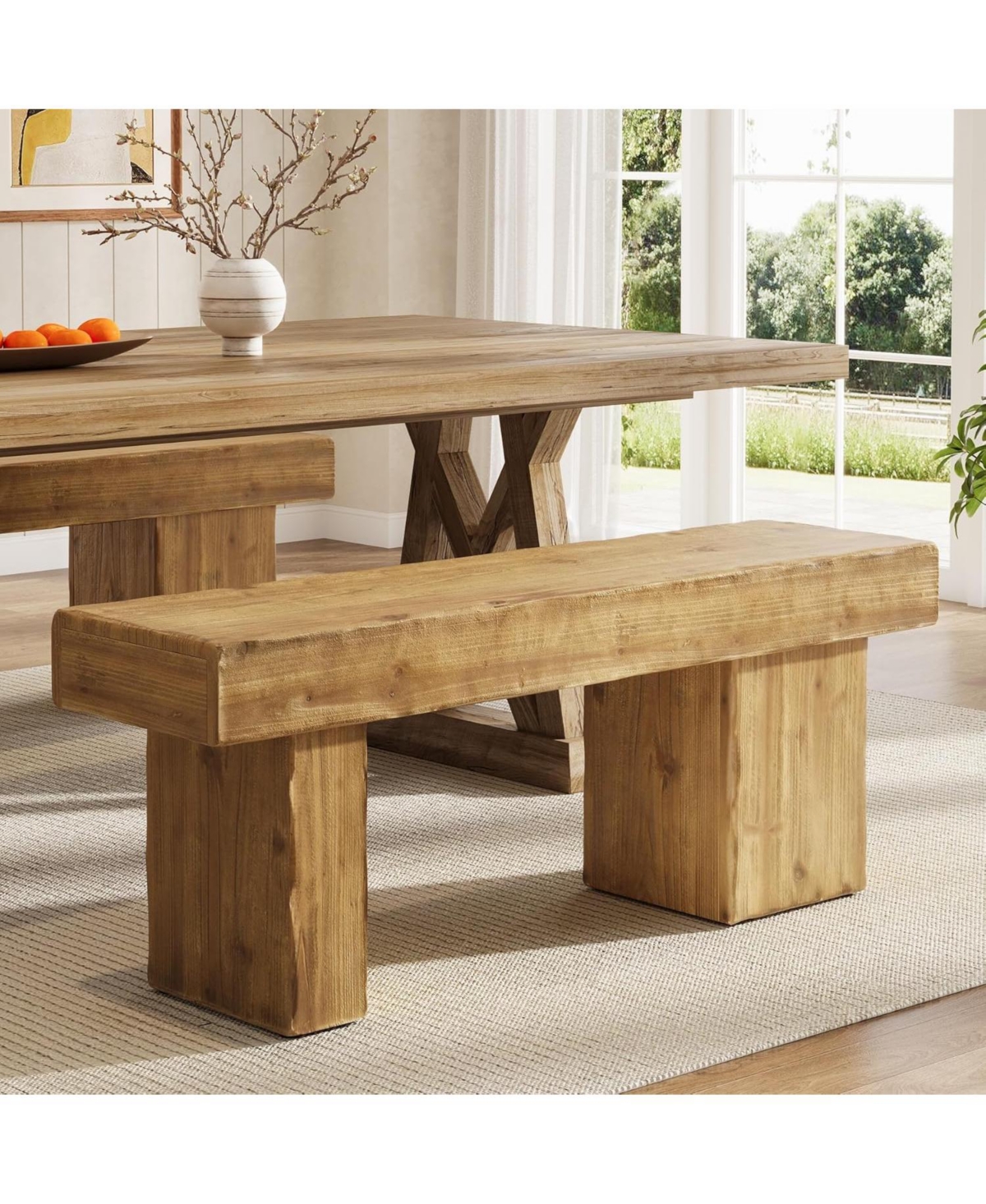 Tribesigns Solid Wood Dining Bench, 47" Farmhouse Dining Bench with Thickened Seat and Artistic Legs, Entryway Bench