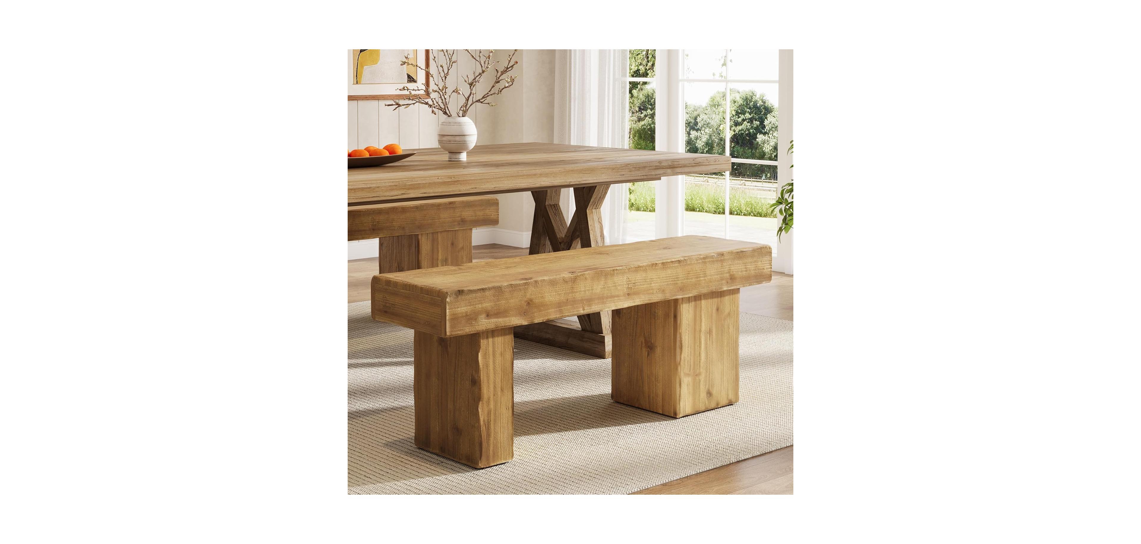 Tribesigns Solid Wood Dining Bench, 47" Farmhouse Bench with Thickened Seat and Artistic Legs, Entryway