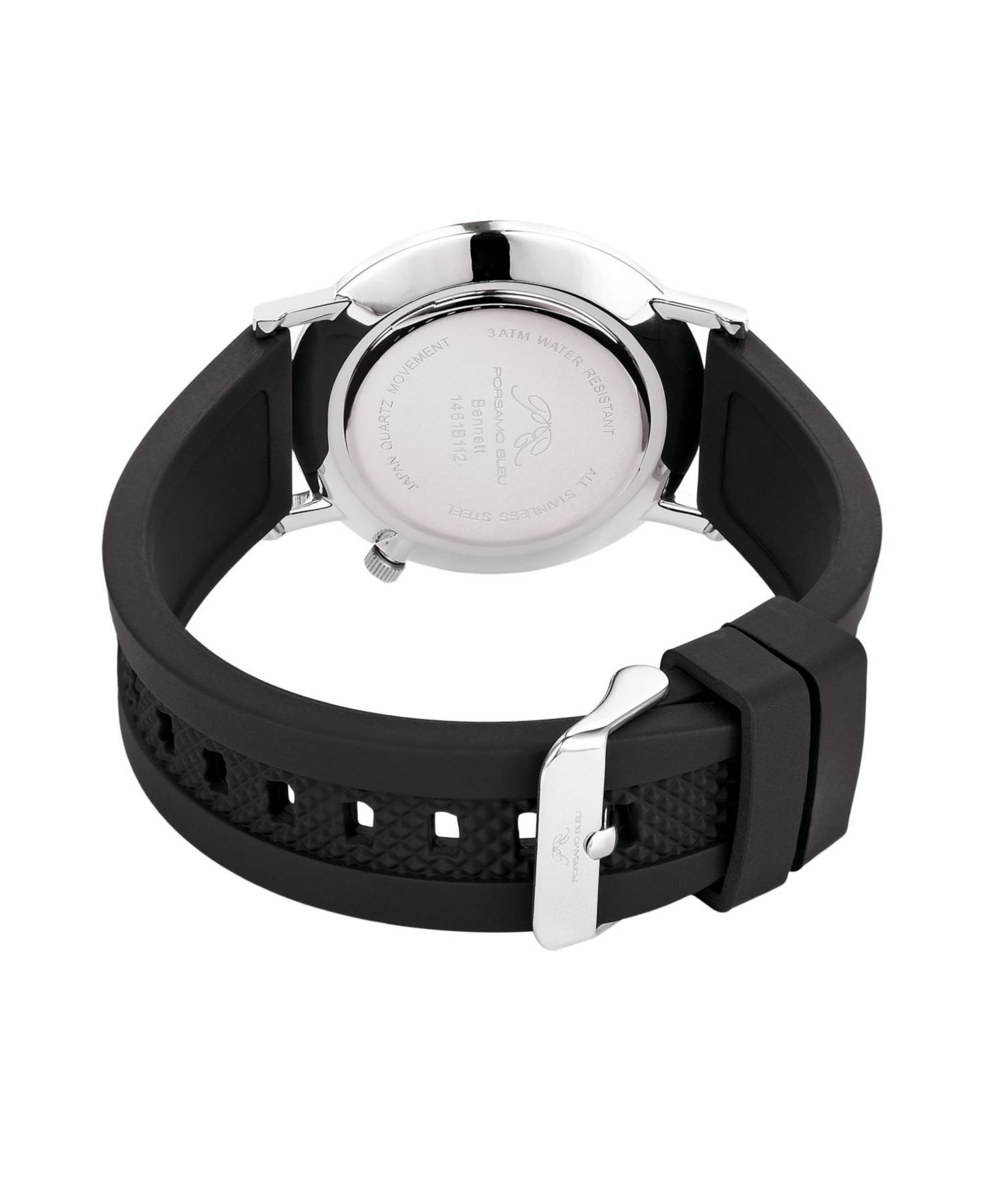 Мужские часы Porsamo Bleu Bennett Round Black Silicone Strap Watch 40 mm, цвет: Серебристый / Чёрный — фото 3