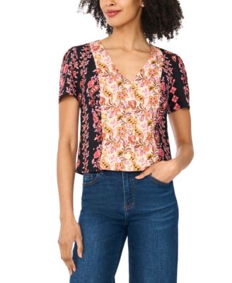 Women's V-Neck Short-Sleeve Printed Top