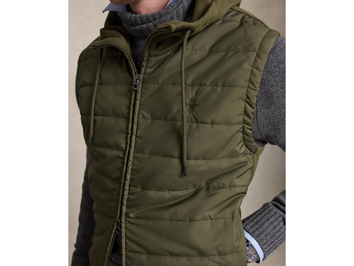 Мужской жилет Polo Ralph Lauren Hybrid Hooded, цвет: Оливковый — фото 3