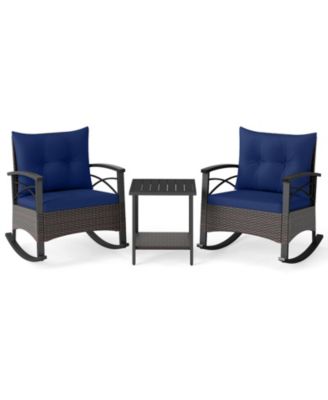 3 Piece Rattan Rocking Bistro Set with Acacia Wood Table