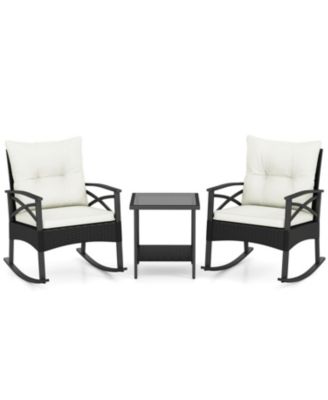3 Piece Outdoor Rattan Rocking Chair Set with Side Table