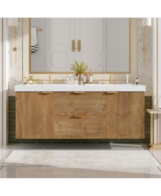 59 Inch Double Sink Bathroom Vanity, Wall Mounted Cabinet with SMC Countertop, Soft Close Drawers for Large Bathrooms