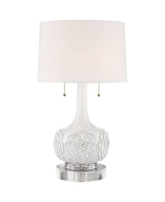 Natalia Modern Country Cottage Table Lamp with Round Riser 28 1/2" Tall Floral Ceramic Drum Shade for Bedroom Living Room
