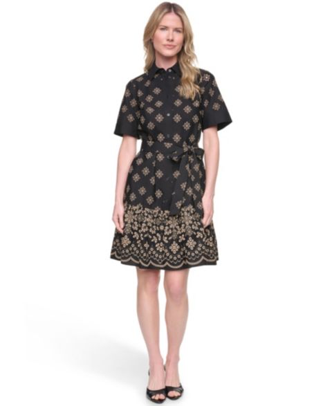 Женское платье Jessica Howard Cotton Poplin Shirt-Dress, цвет: Чёрный