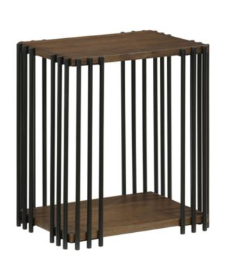 2-Layer Storage Side Table with Rubber Wood Surface and Durable Metal Frame