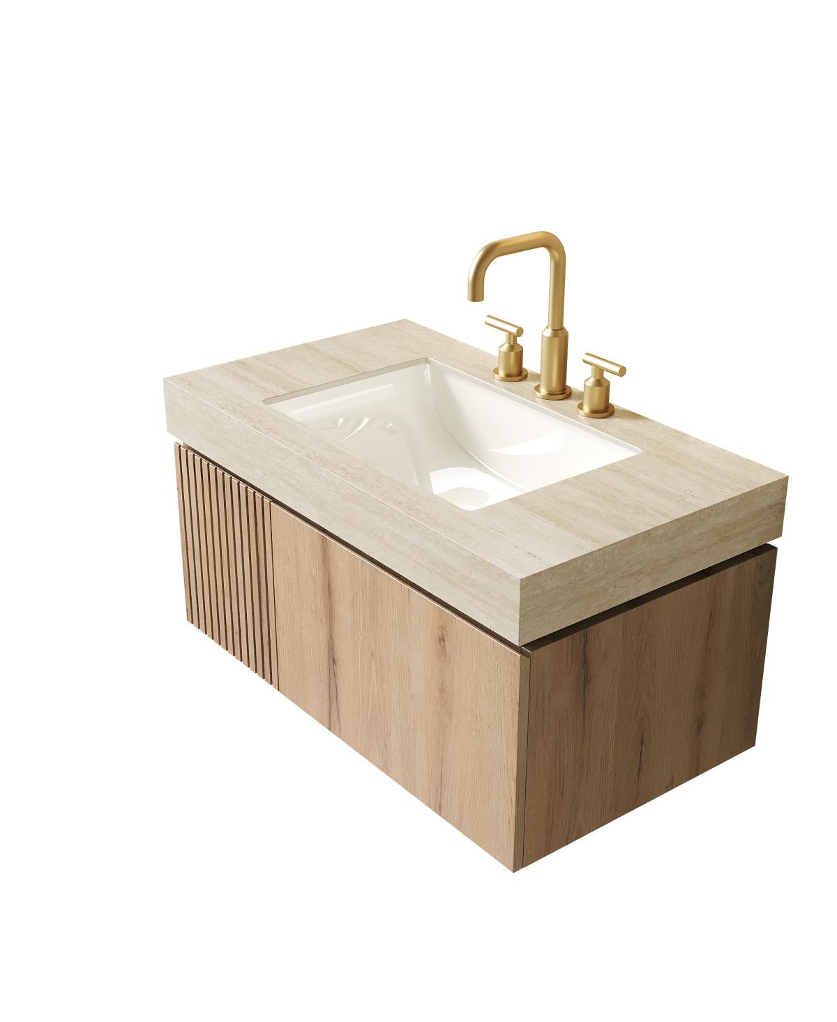 Sillysis Wall Mounted Bathroom Vanity with Sintered Stone Top, Plywood Storage Cabinet and Ceramic Basin