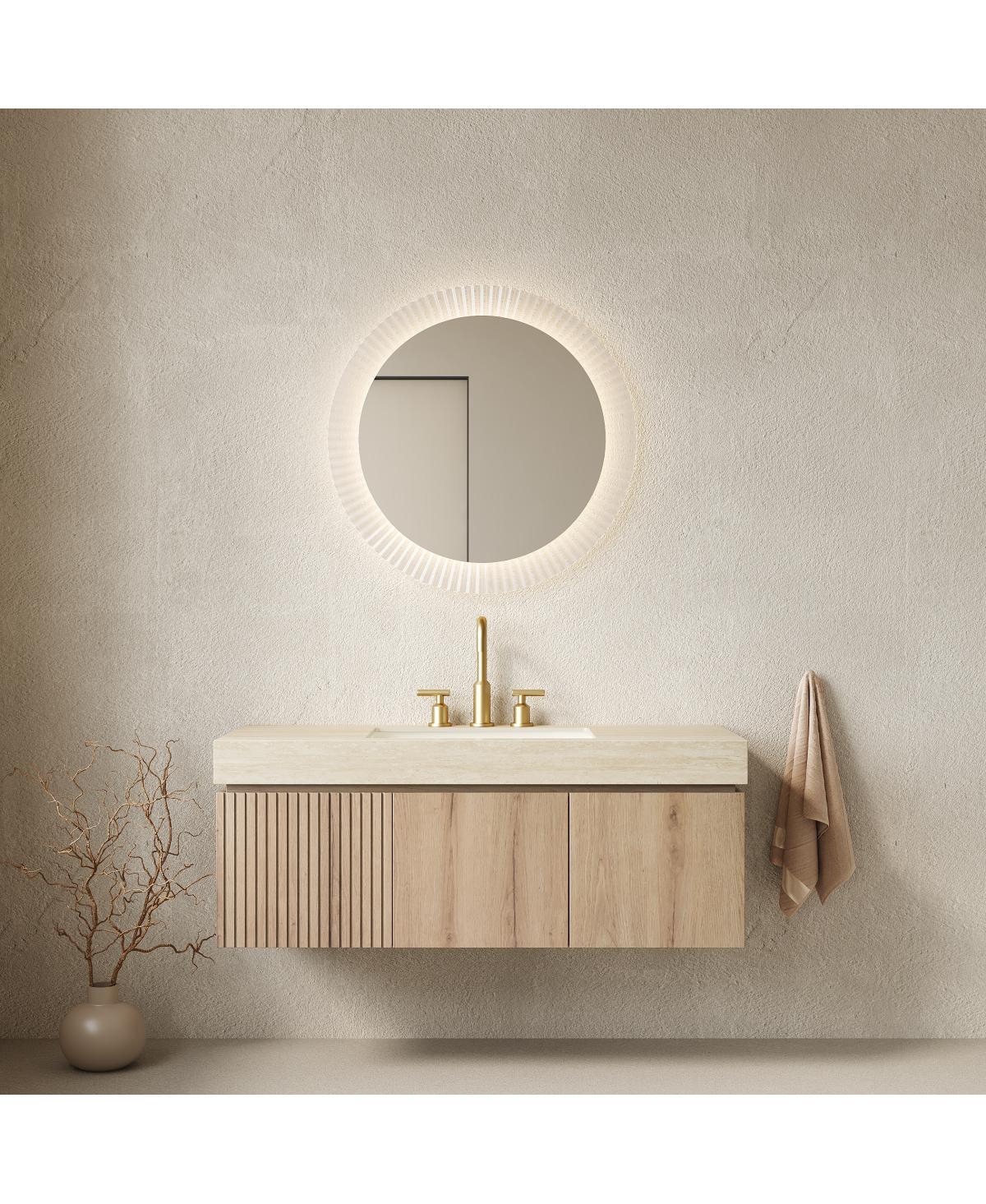 Sillysis Wall Mounted Bathroom Vanity with Sintered Stone Top, Plywood Storage Cabinet and Ceramic Basin
