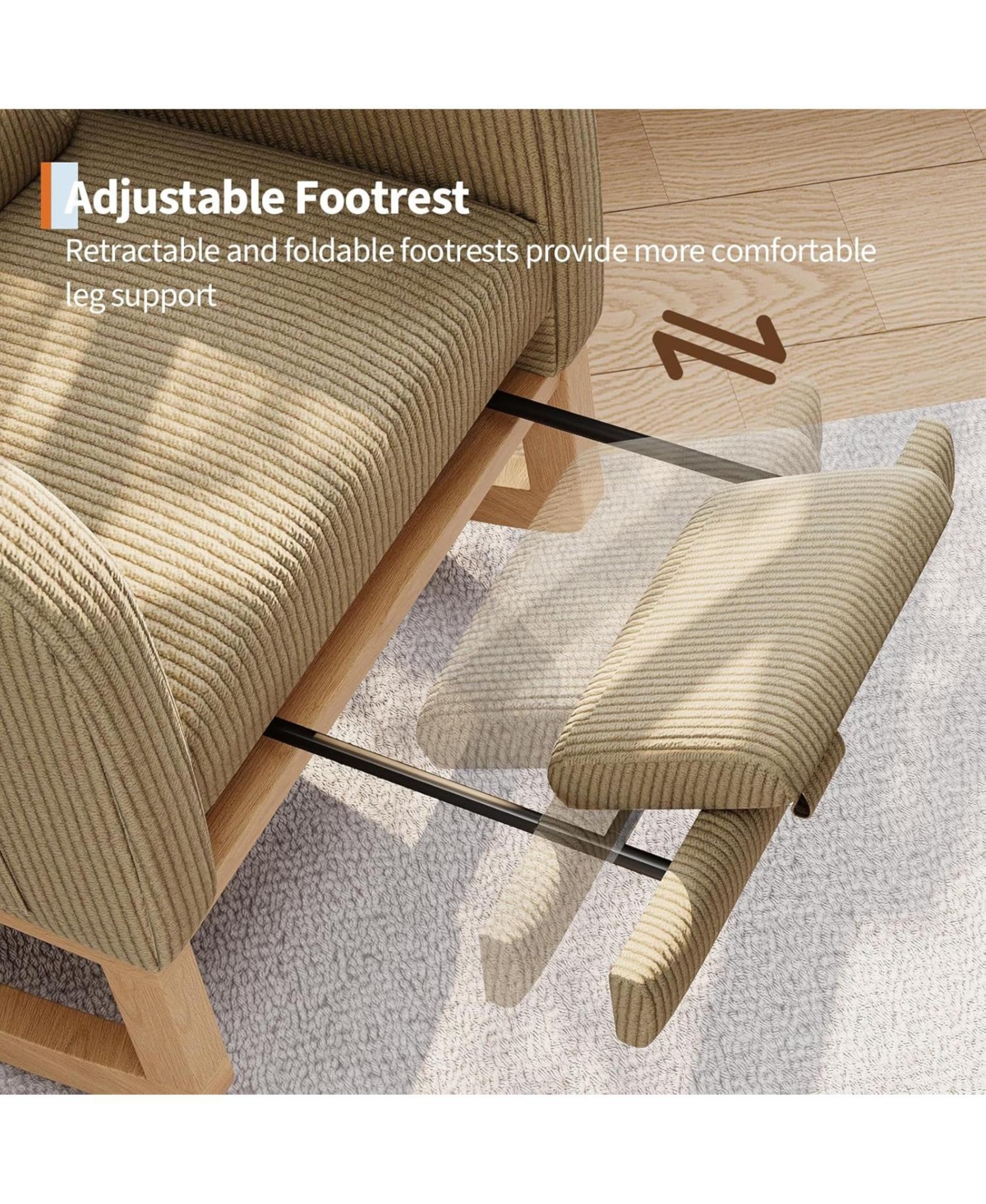 gaomon Corduroy Rocking Chair with Footrest,Modern Nursery Glider Chair with Side Pockets and Pillow,Rocker Chair for Living Room Bedroom